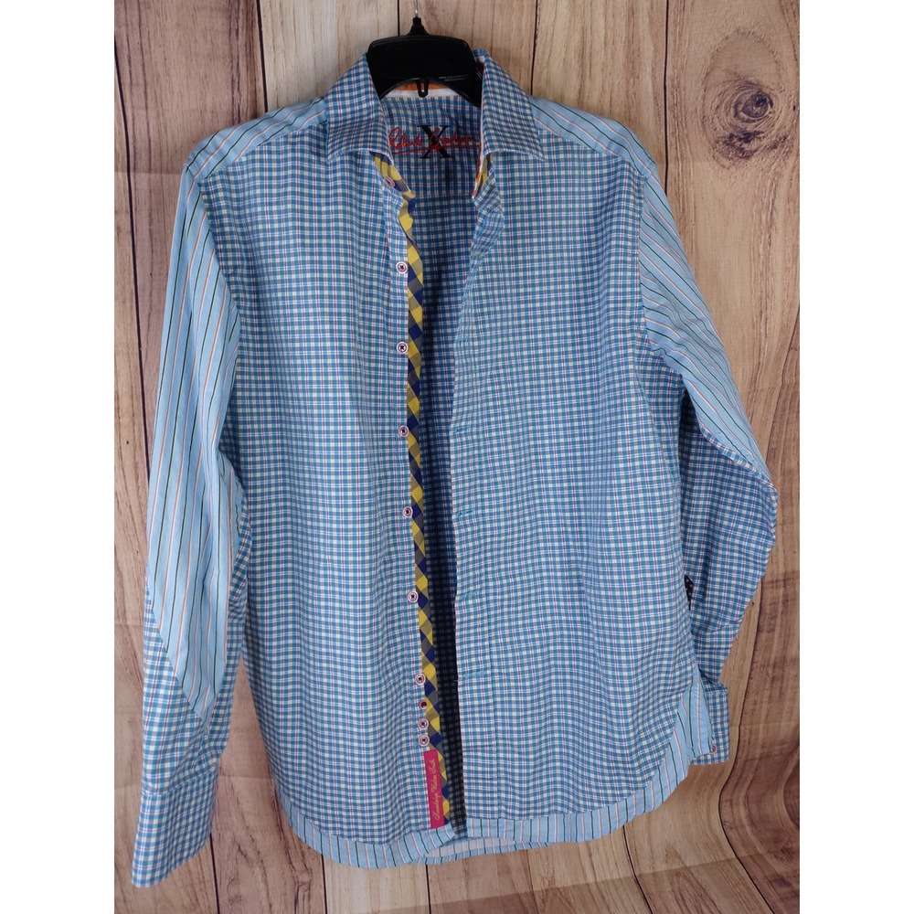 Robert Graham Knowledge Wisdom Truth Blue Plaid Striped Button Down Shirt Mens M